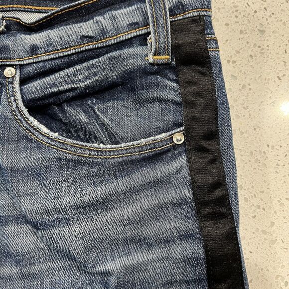 McGuire Anthro Size 28 Jeans Tuxedo Striped Vintage Mid Rise Slim Stretch Denim - Picture 9 of 16